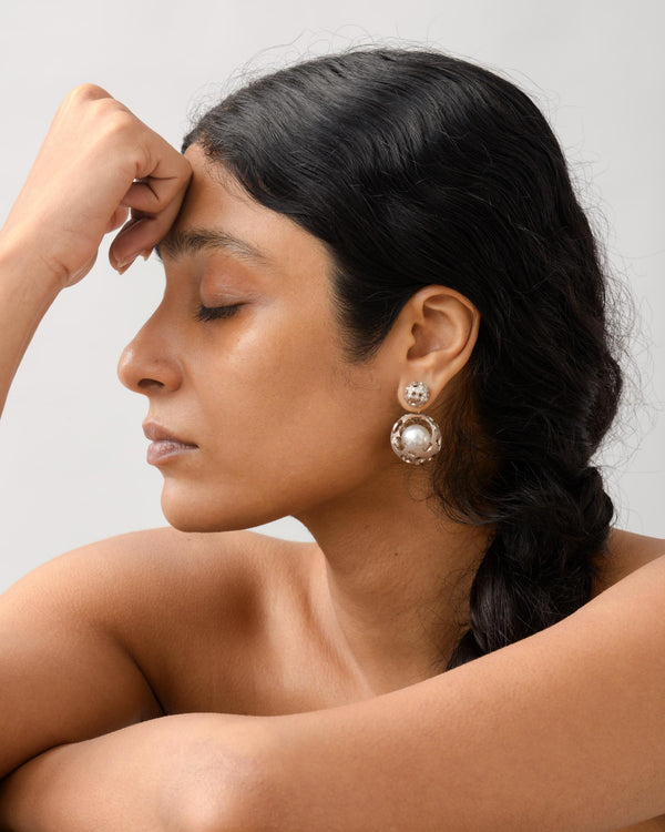 Puffball Void Pearl Drop Earrings