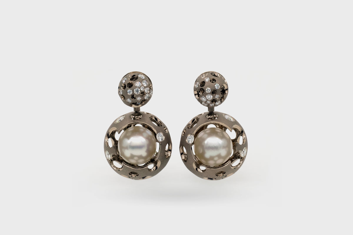 Puffball Void Pearl Drop Earrings - Studio Renn