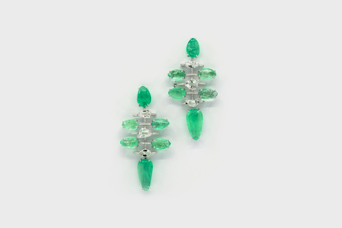 Godna Diamond- Emerald Long Earrings - Studio Renn