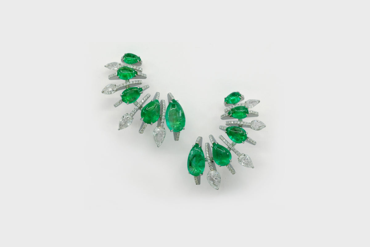 Godna Emerald Mughal-cut Climbers - Studio Renn