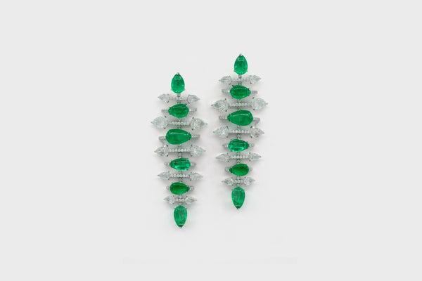 Godna Emerald Mughal-cut Long Earrings - Studio Renn