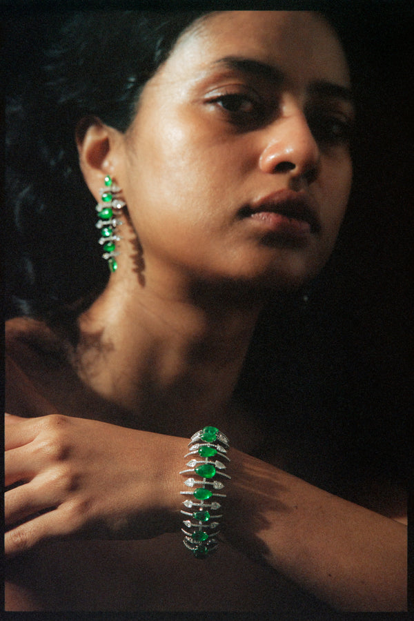 Godna Emerald Mughal-cut Long Earrings - Studio Renn