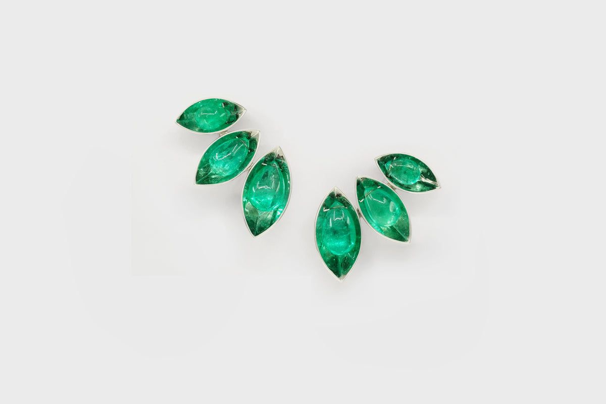 Seed-Leaf Emerald Glow Earclimbers - Studio Renn