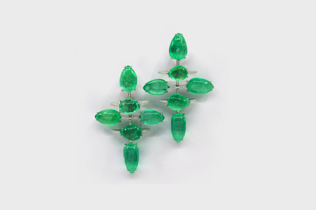Godna Full Emerald Long Earrings - Studio Renn